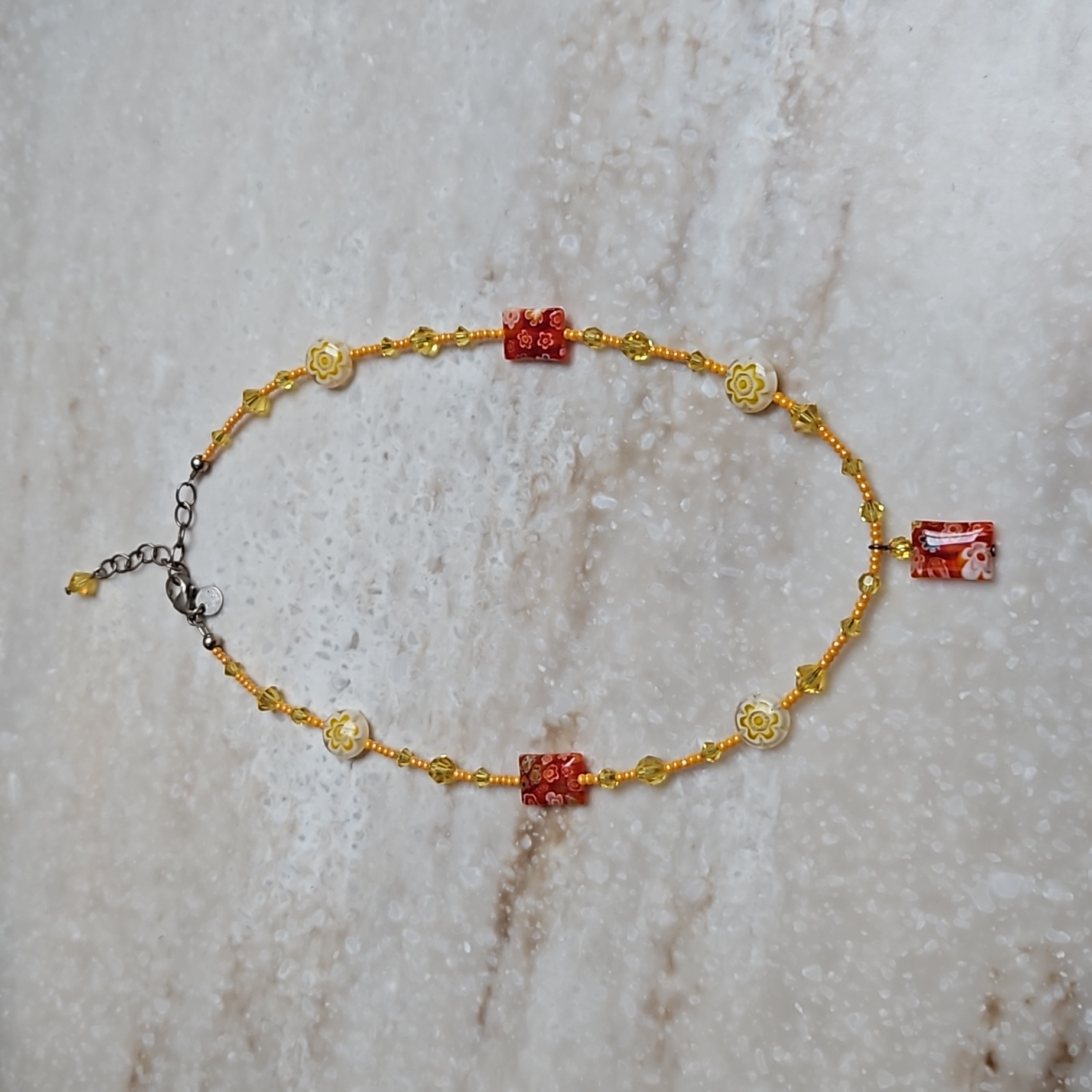 925 Emily Ray Millefiori & Yellow Bead Necklace
